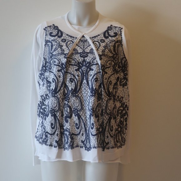 Womens Lamberto Losani White Blue 2 PC Sleeveless Pullover Knit Cardigan XL * - Picture 1 of 15